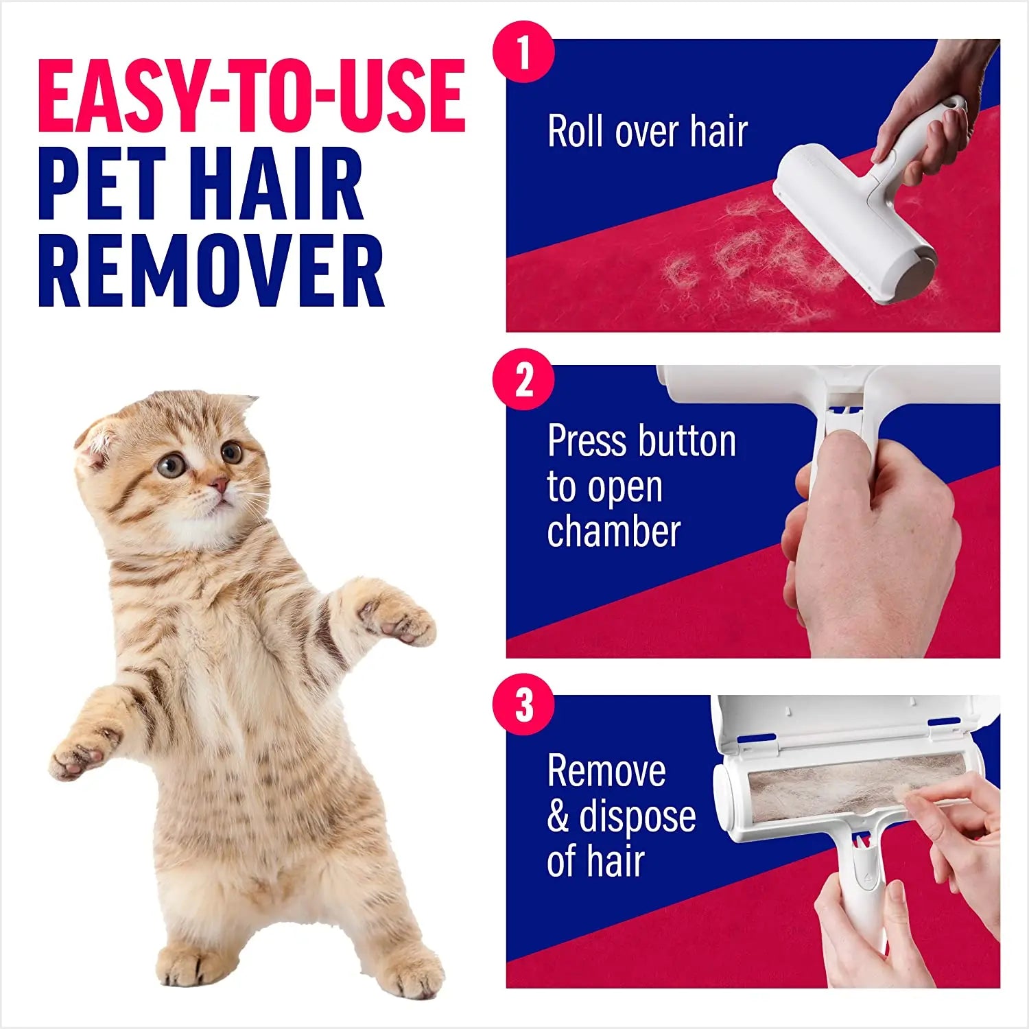 Pet Hair Remover Roller - Self-Cleaning Base for Dogs & Cats